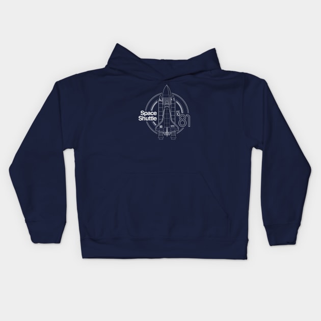 Space Shuttle Retro White Outlined Design Kids Hoodie by Blake Dumesnil Designs